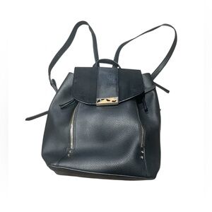 TOPSHOP Textured Faux Leather Black Backpack Large  Multiple Pockets
